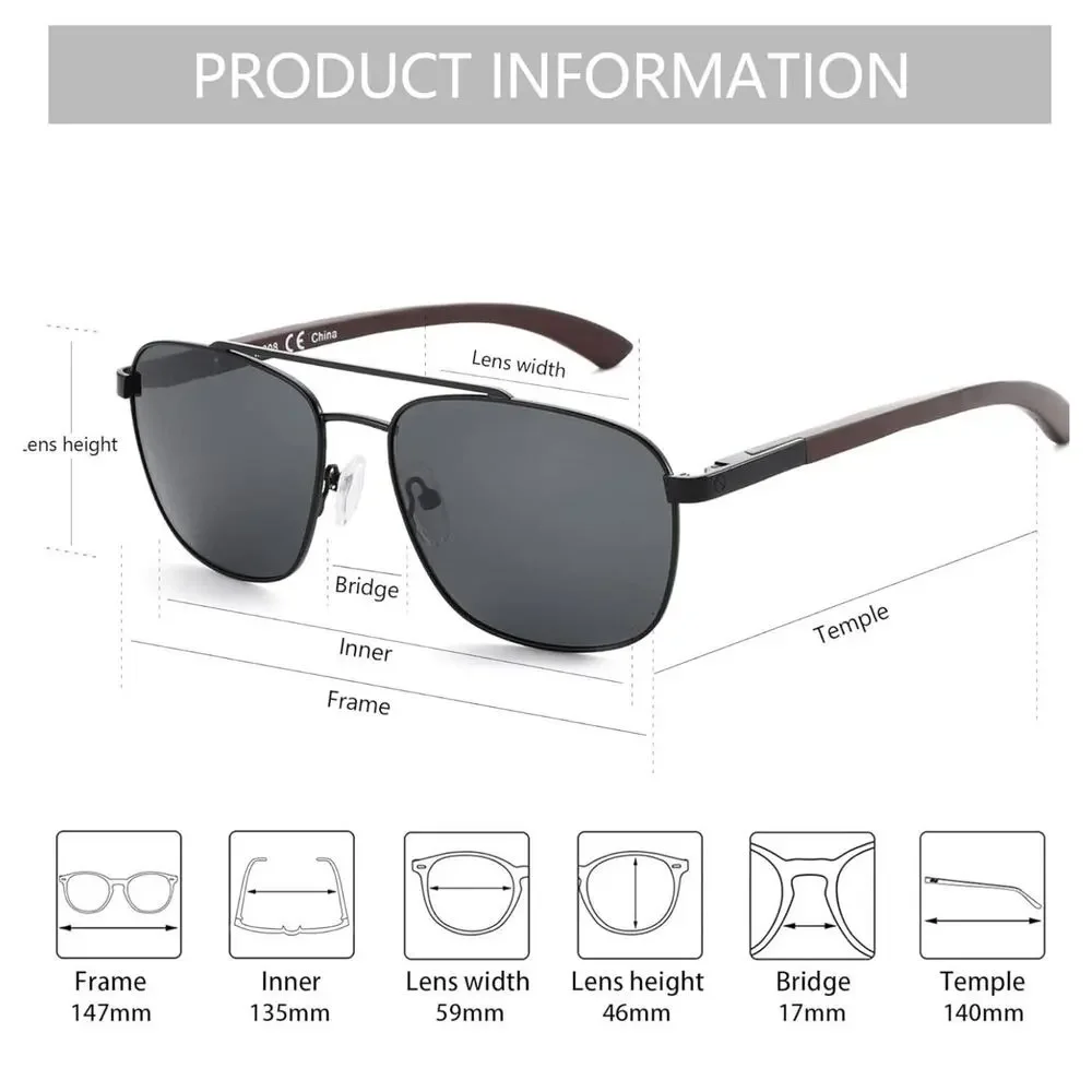 Zenottic Aviator Wood Polarized Sunglasses for Men 100% UV Protection Fishing